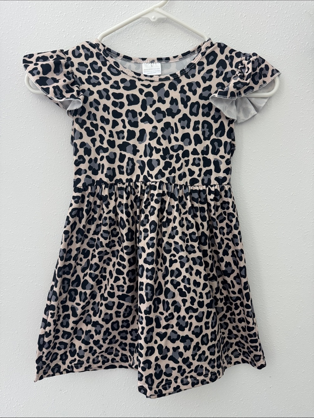 Girls' Leopard Print Flutter Sleeve Dress - Taupe & Black